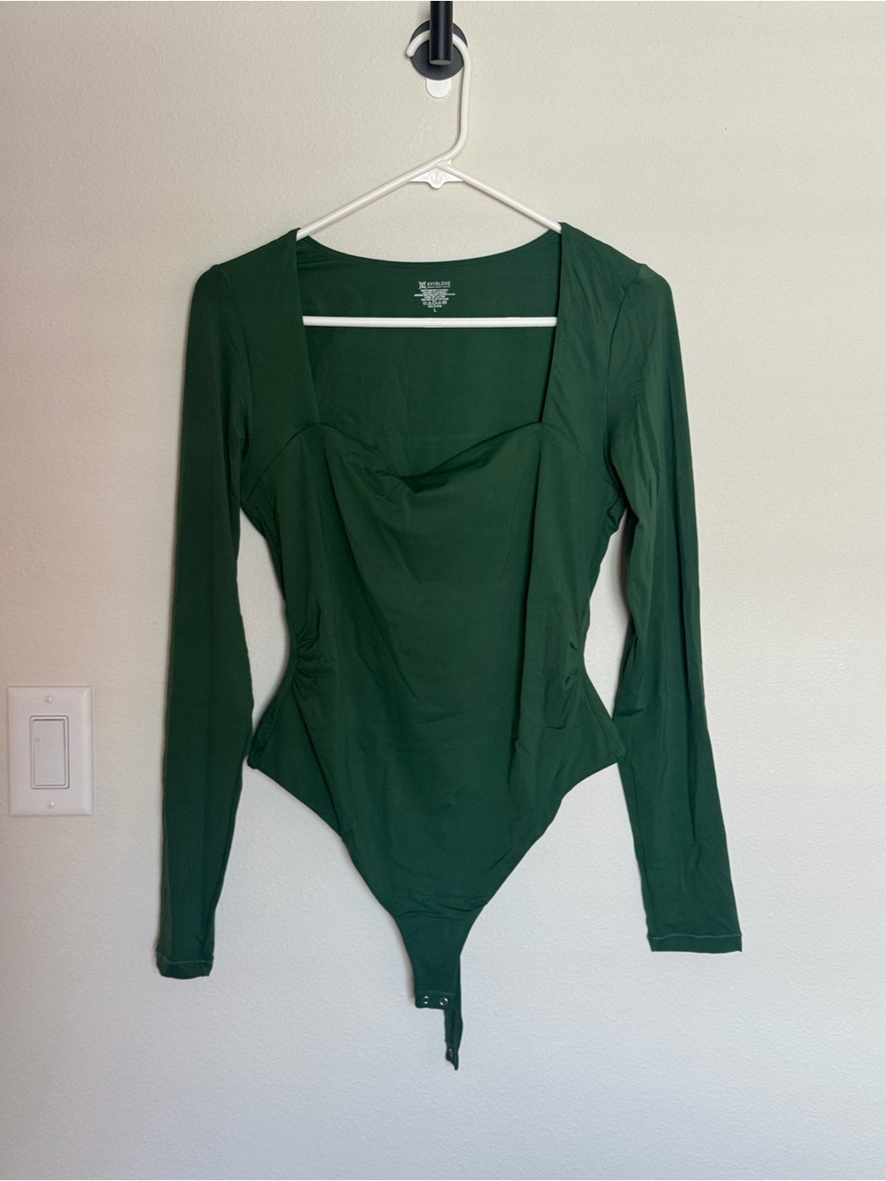 Square Neck Long Sleeve Bodysuit in Deep Green